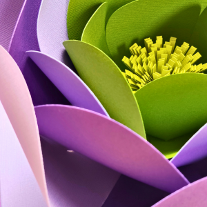 Fleur en papier en KIT / Niveau 1, comprenant des éléments pré-découpés, pour créer une fleur en 3D. Kit facile à assembler avec un mode d’emploi illustré pour débutants ou personne expérimentée.