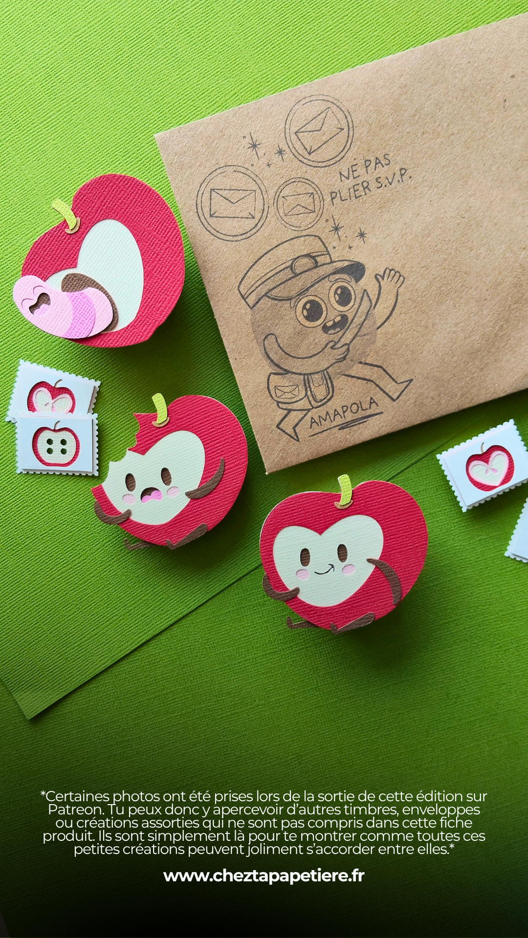 Ornements petites pommes en papier découpé en relief, pomme entière et pomme croquée, créations artisanales Amapola